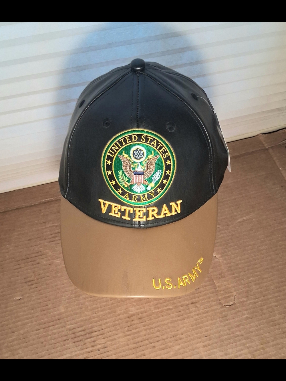 U.S. Army Veteran Embroidered Polyurethane Cap - Black & Tan